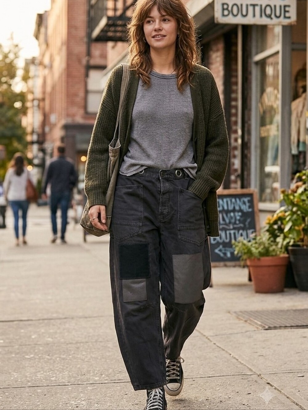 Free People  Women's Patchwork Boyfriend Barrel Jeans in Black and Gray
